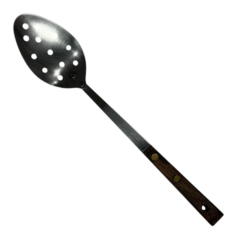 Vintage Royal Brand Sharp Cutter Wood Handle Slotted Large Cooking Serving Spoon